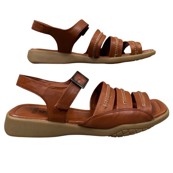 Ecco Brown Leather Wedge Buckle Walking Sandals Size 7 - Picture 2 of 11